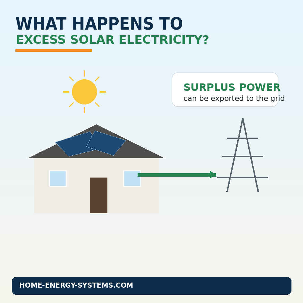 Surplus electricity from residential solar panels being exported to the electricity grid