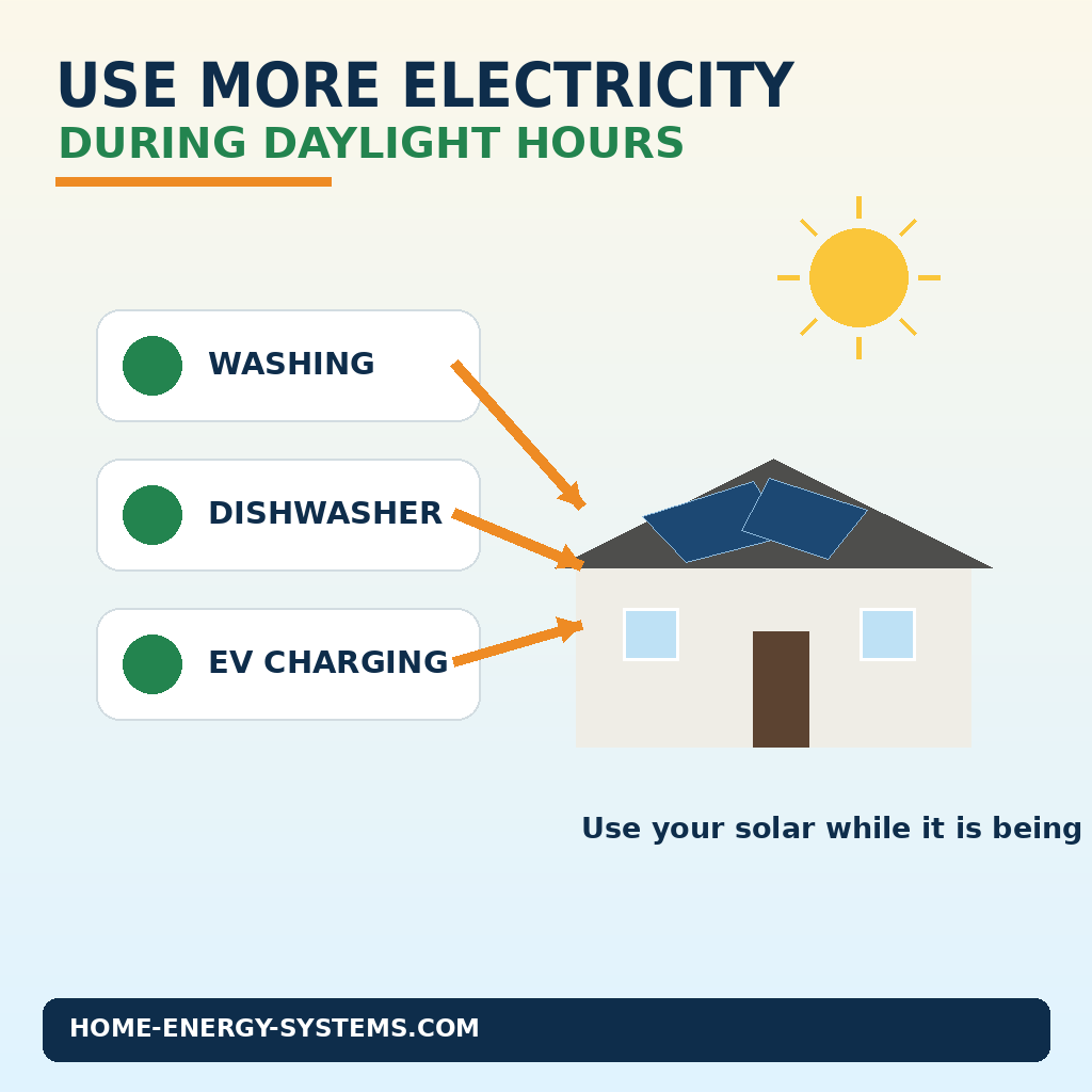 Household appliances using electricity during daylight hours to make better use of solar power