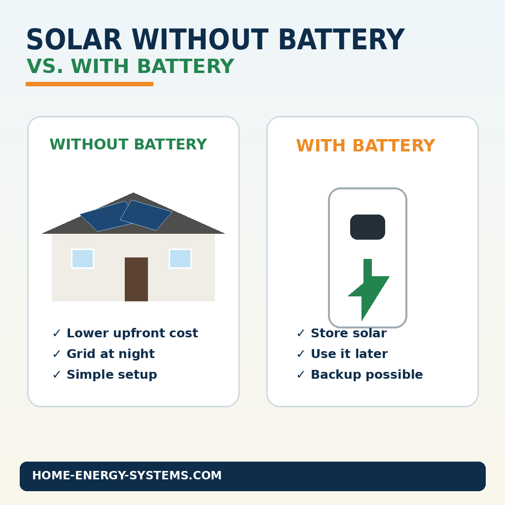 Comparison of solar panels without battery storage and solar panels with a home battery