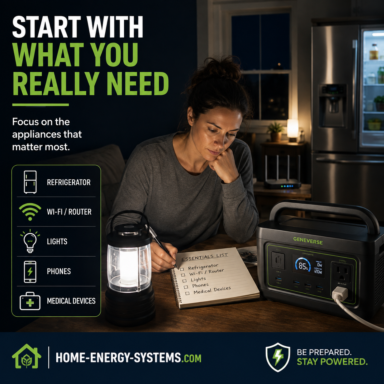 Planning essential appliances to power during a home electricity outage