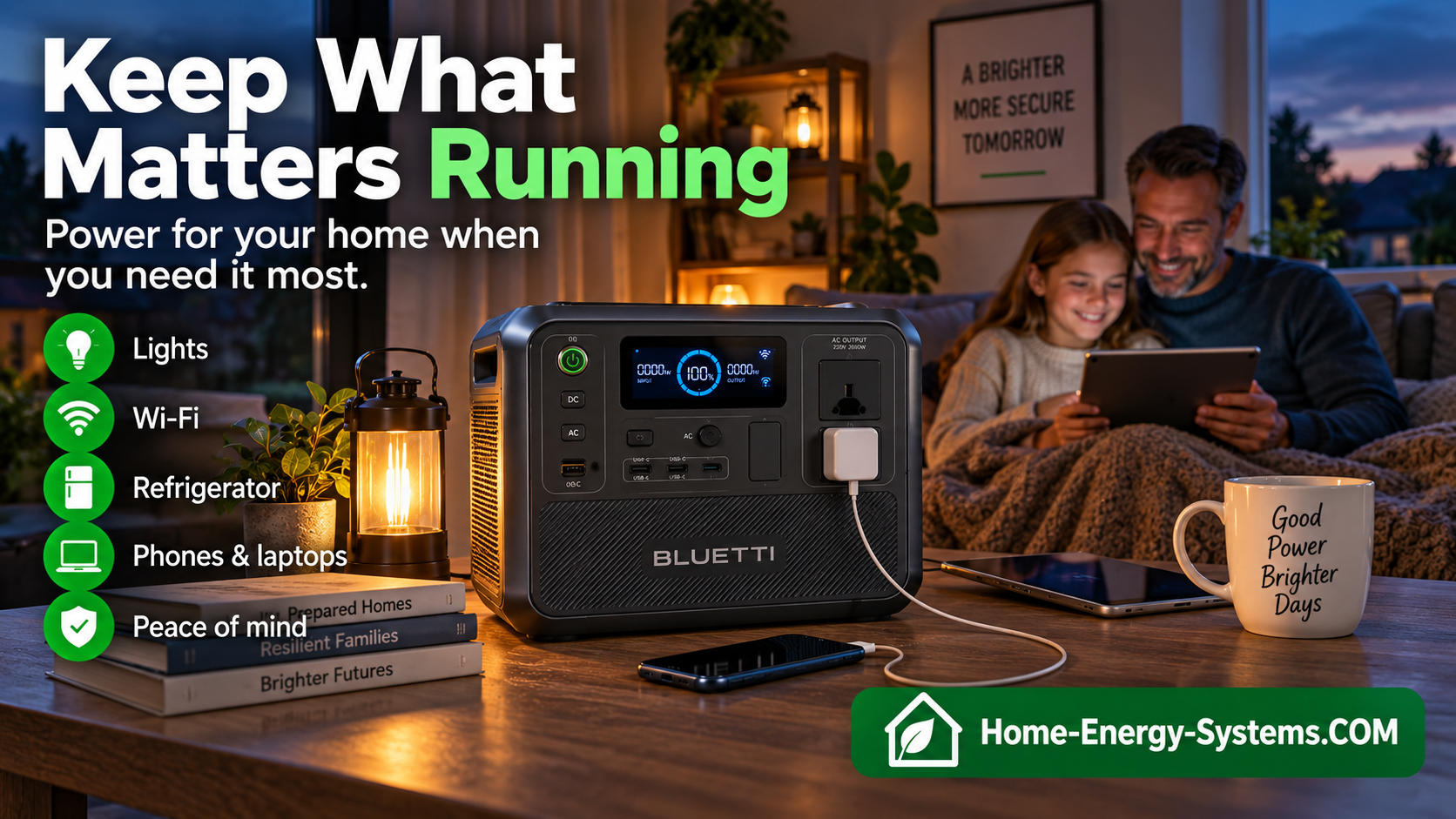Family keeping household essentials running during an electricity outage