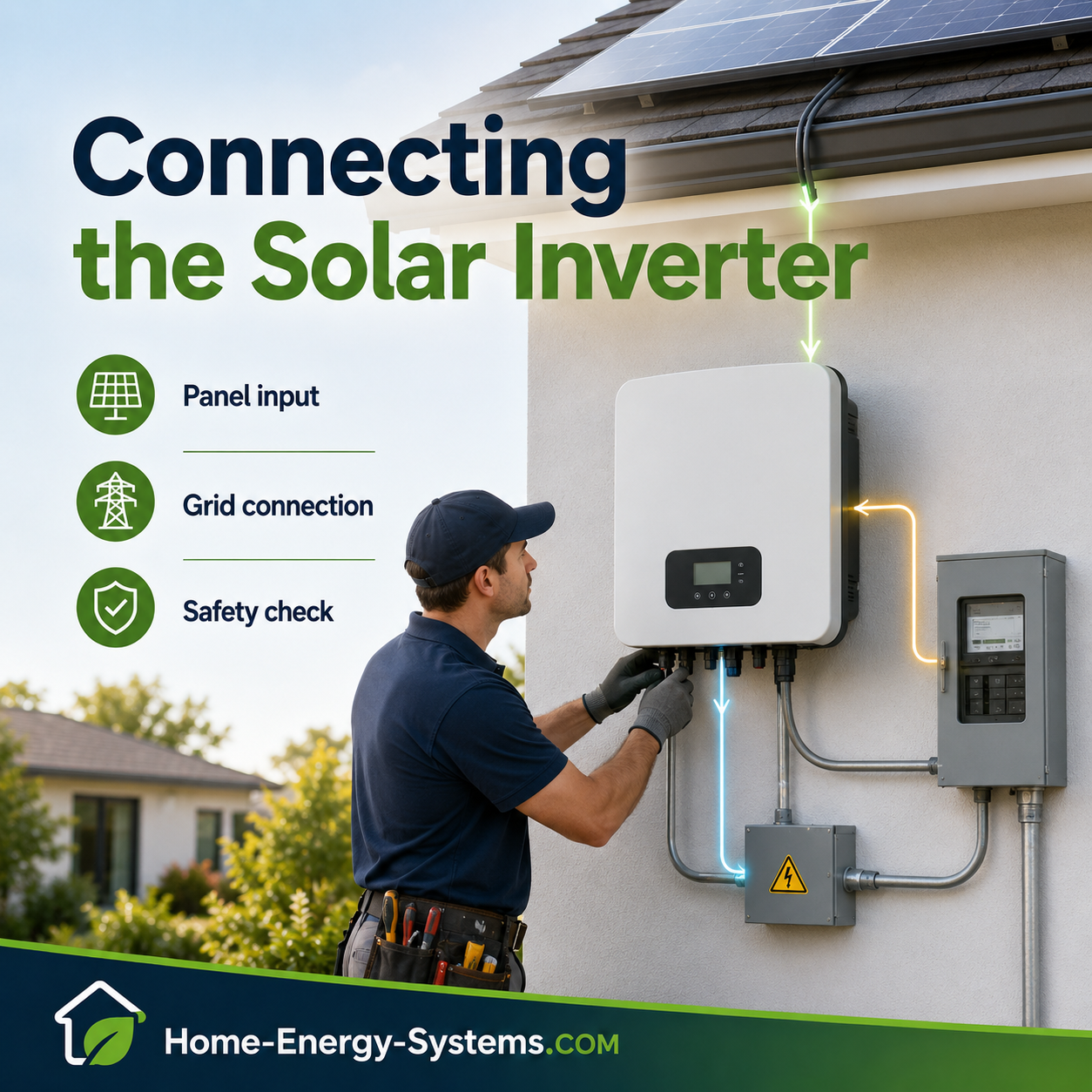 Connecting a solar inverter to a home solar panel system