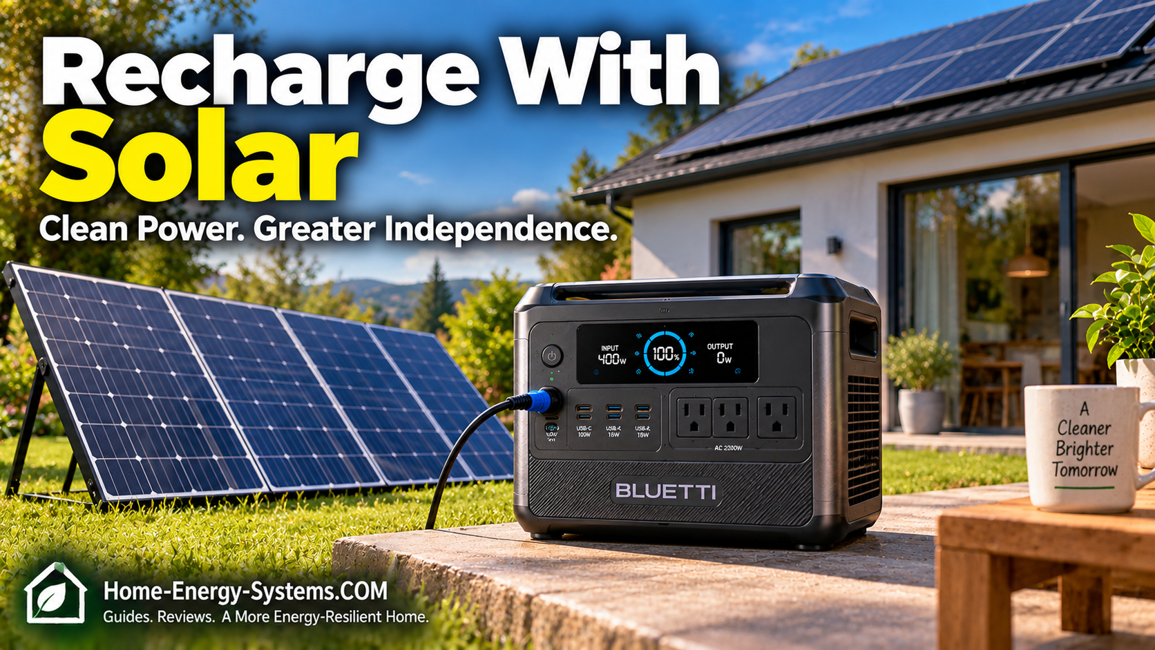 BLUETTI battery connected to outdoor solar panels