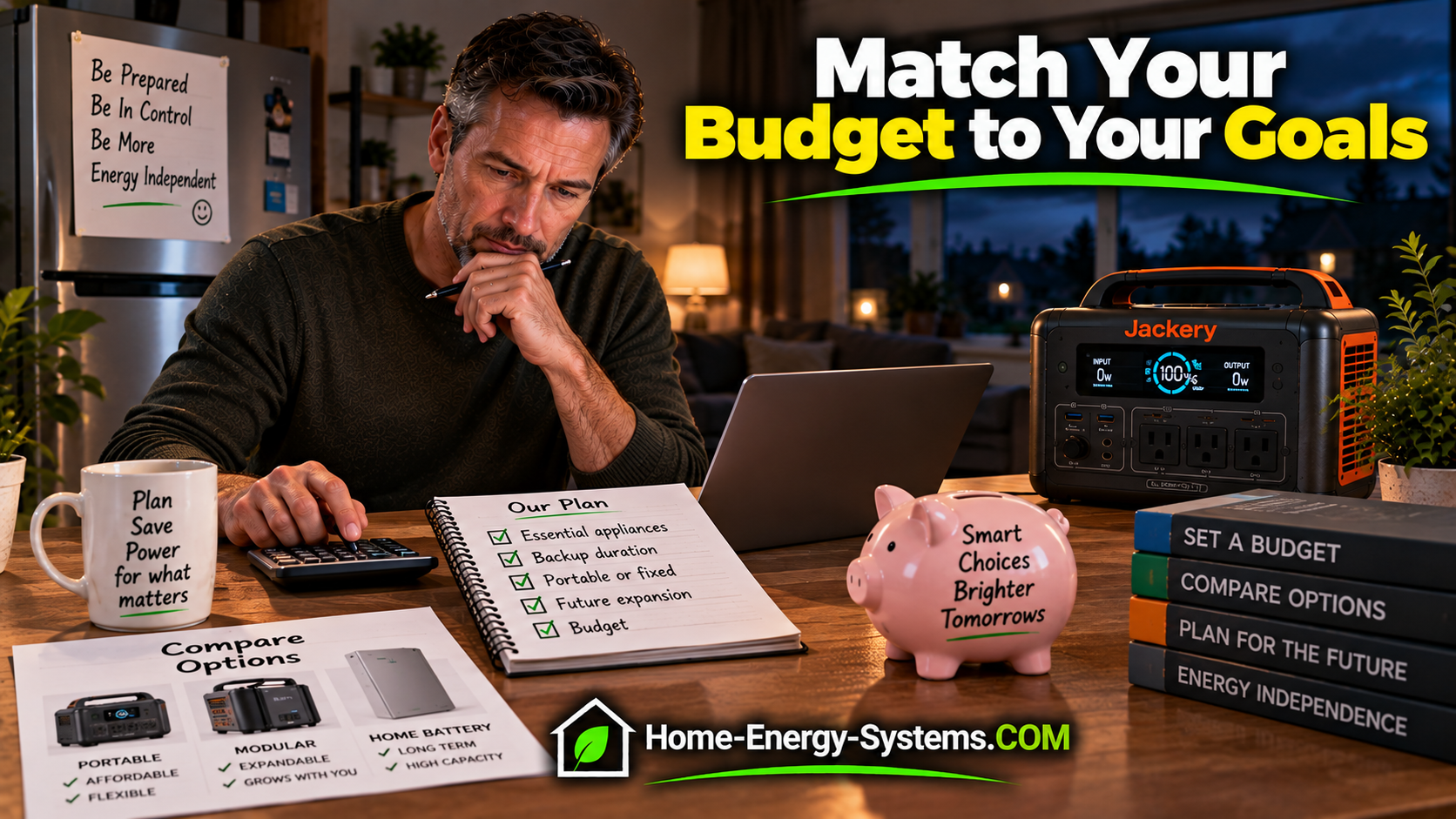 Homeowner comparing backup power requirements with available budget
