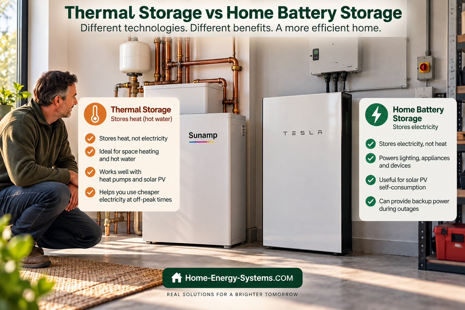 Thermal storage compared with home battery storage