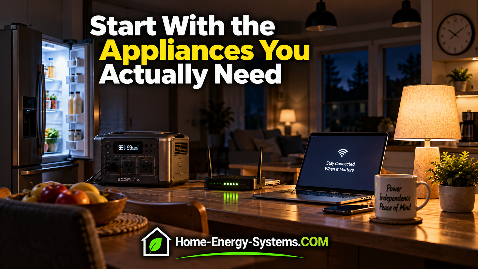 Refrigerator Wi-Fi router laptop and lighting supported during a blackout