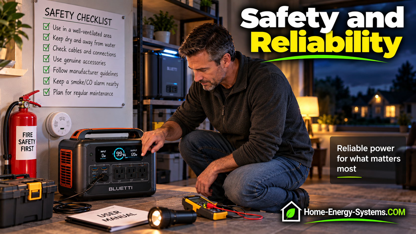 Home backup battery being checked for safe and reliable operation