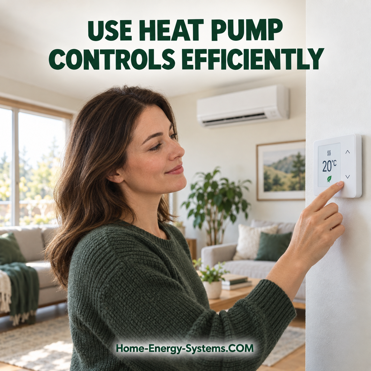 Homeowner setting an efficient temperature on household heating controls