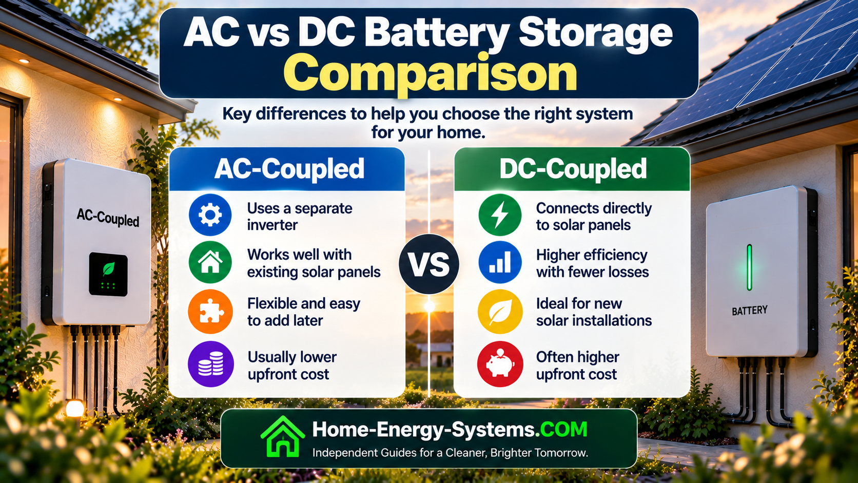 Side-by-side comparison of two home solar battery configurations