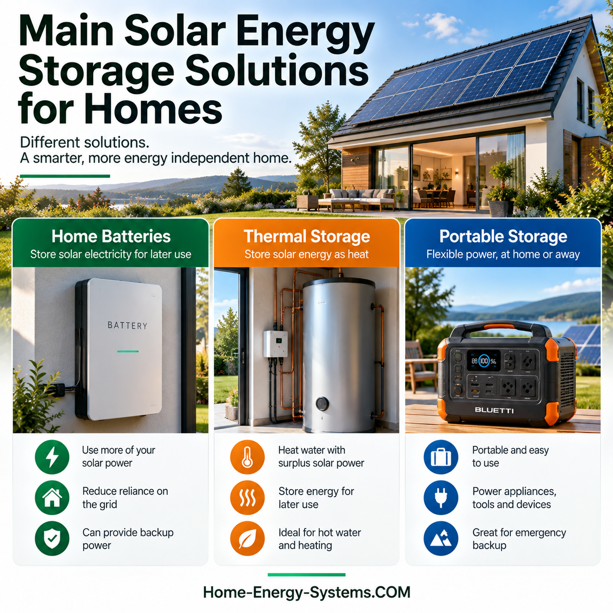 Comparison of a home battery hot water cylinder and portable power unit