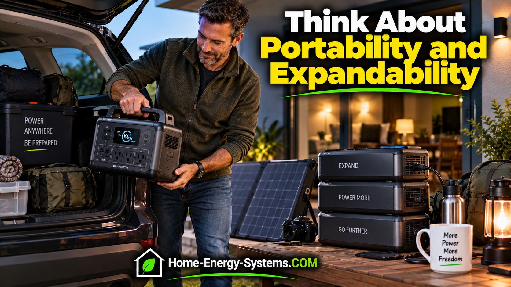 Portable power station being moved beside expandable battery modules