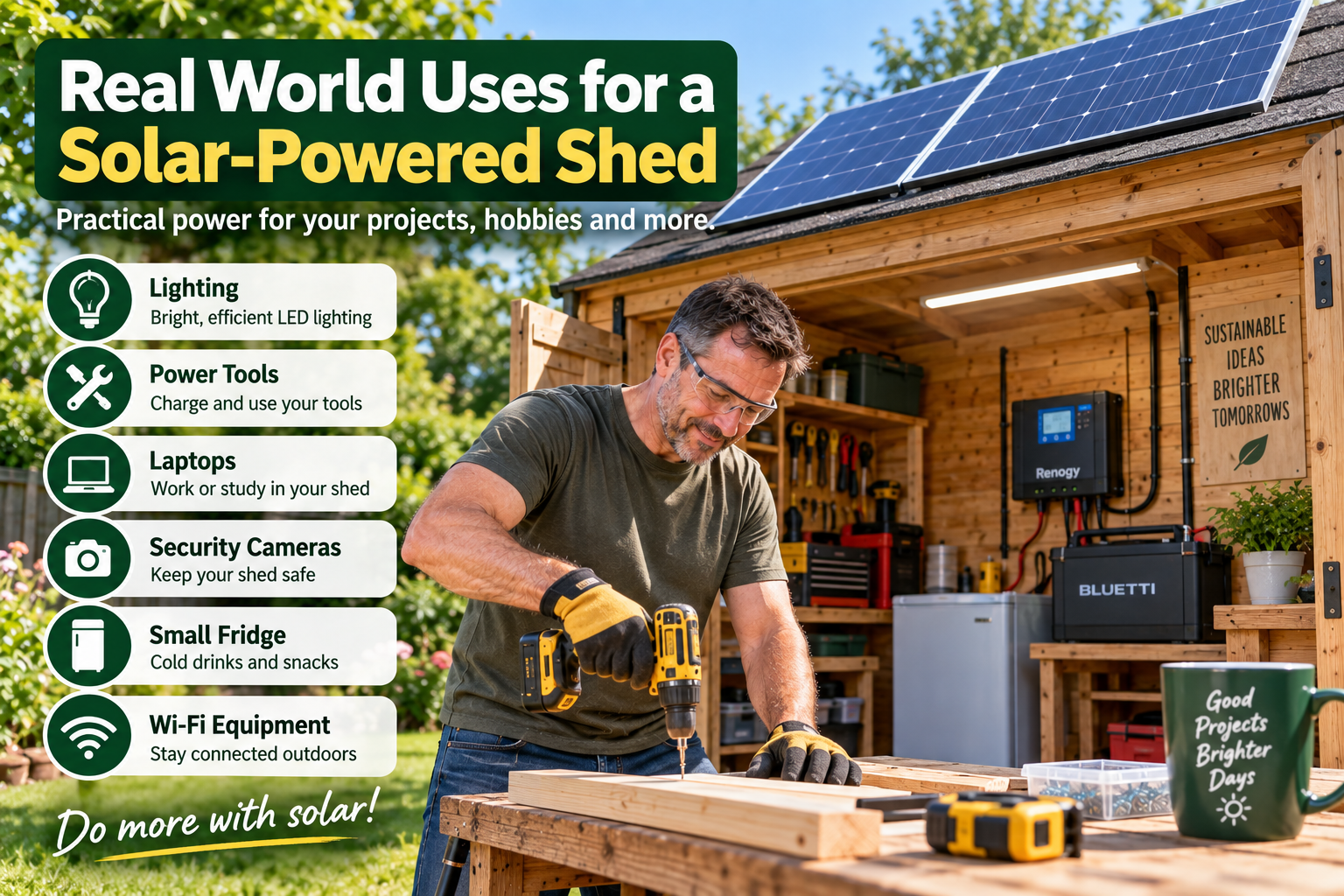 Off-grid shed solar system compared with connecting a garden shed to the house