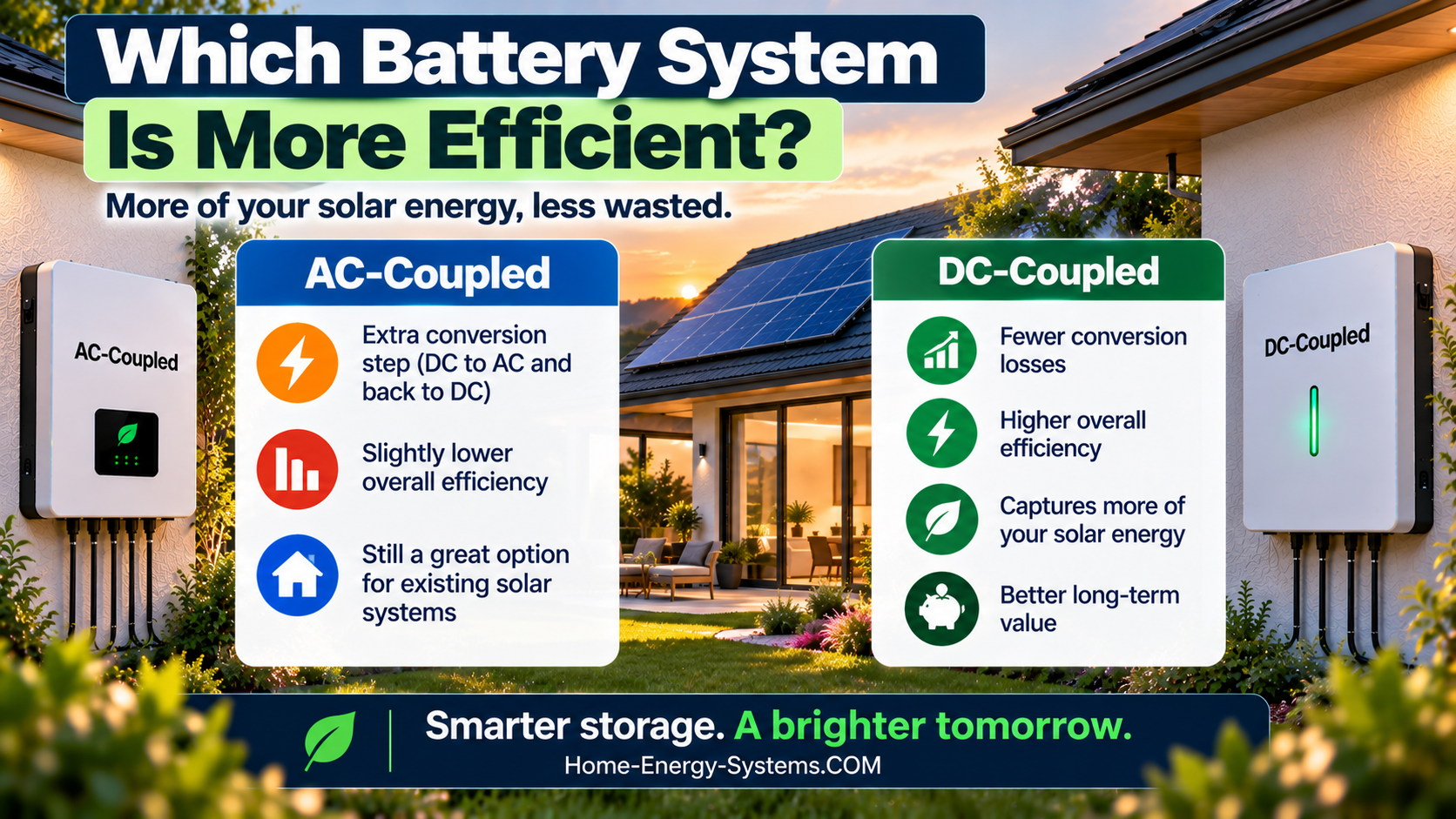 Diagram comparing conversion losses in two solar storage designs