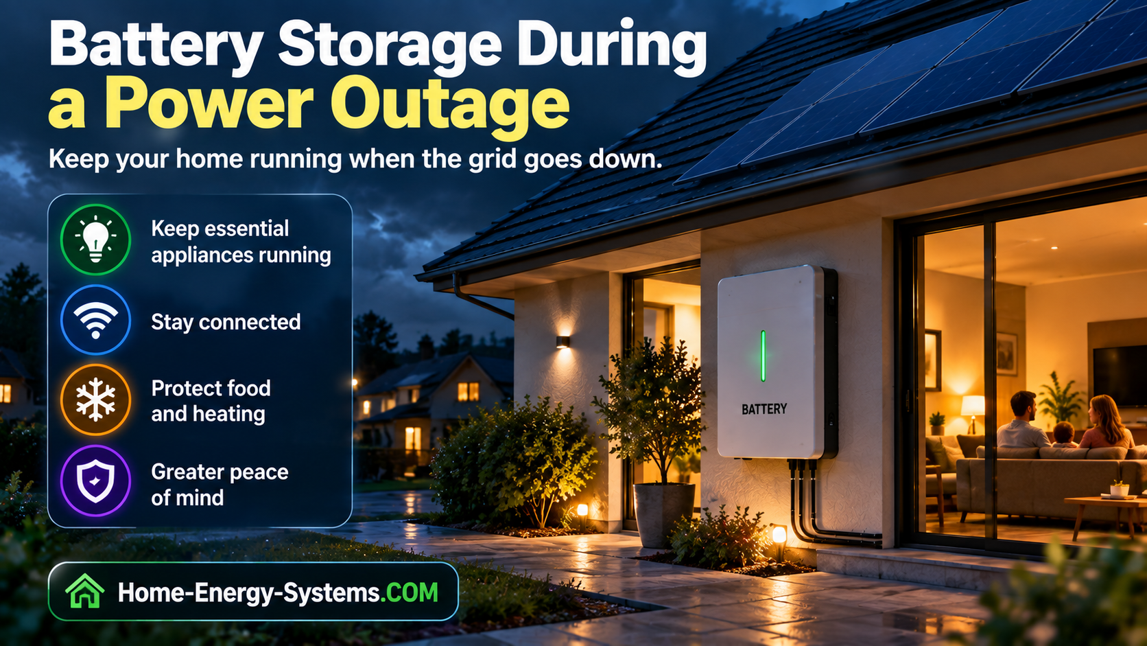 Home battery keeping essential appliances powered during a grid outage