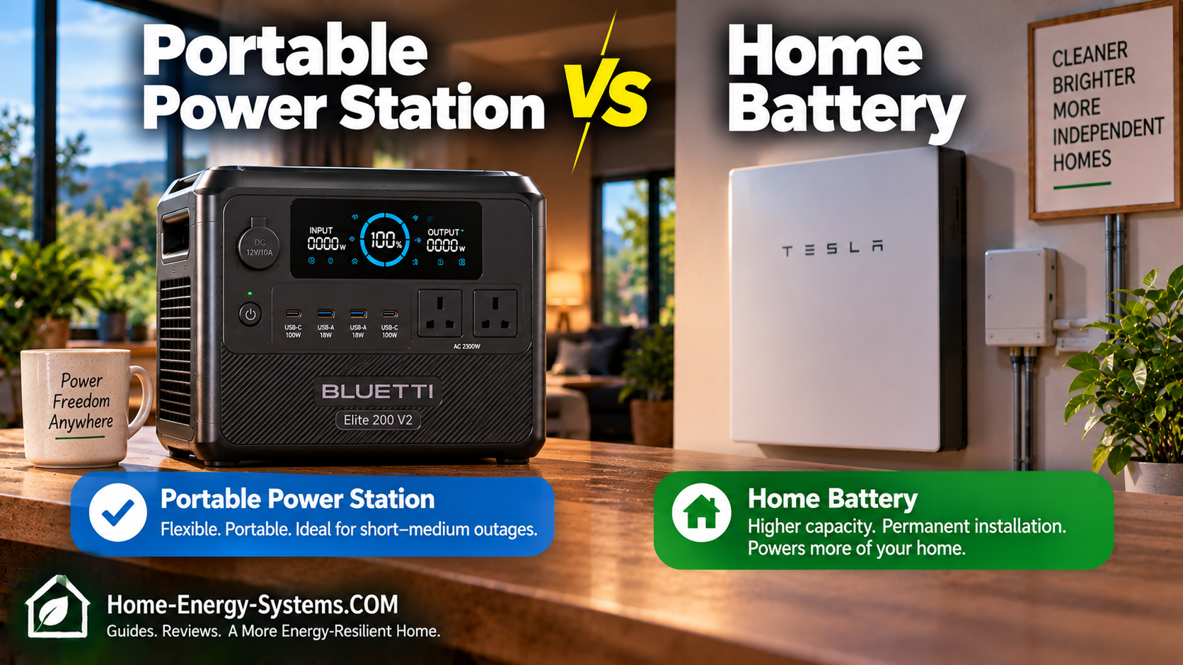 BLUETTI backup battery beside a wall-mounted home battery